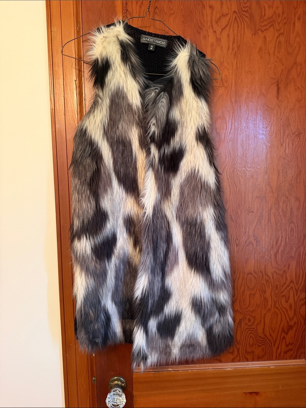 Almost Famous Black and White Faux Fur Long Vest